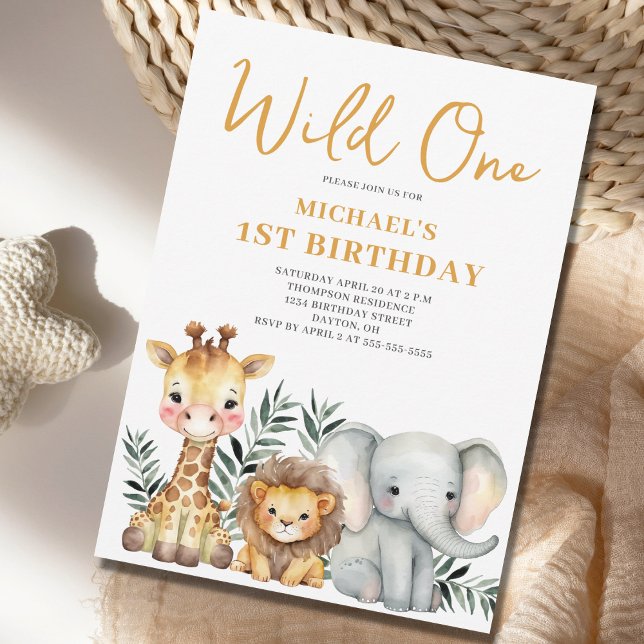 Wild One Safari animal 1er anniversaire Invitation (Créateur téléchargé)