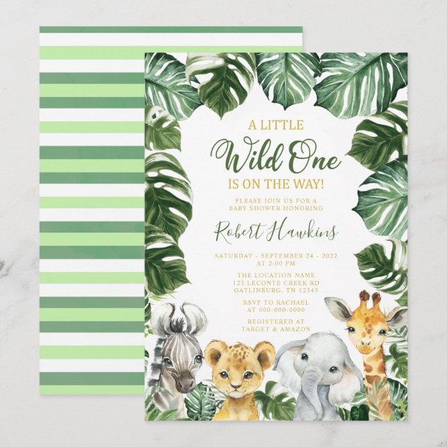 Wild One Safari Animal Baby Shower Einladung (Vorne/Hinten)