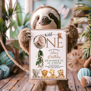 Wild One Safari Animal Balloon 1. Geburtstag Einladung