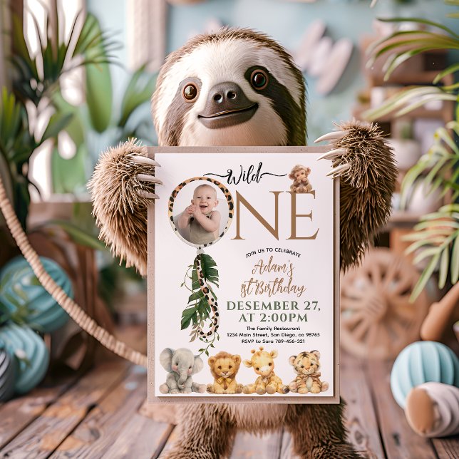 Wild One Safari Animal Balloon 1. Geburtstag Einladung (Von Creator hochgeladen)