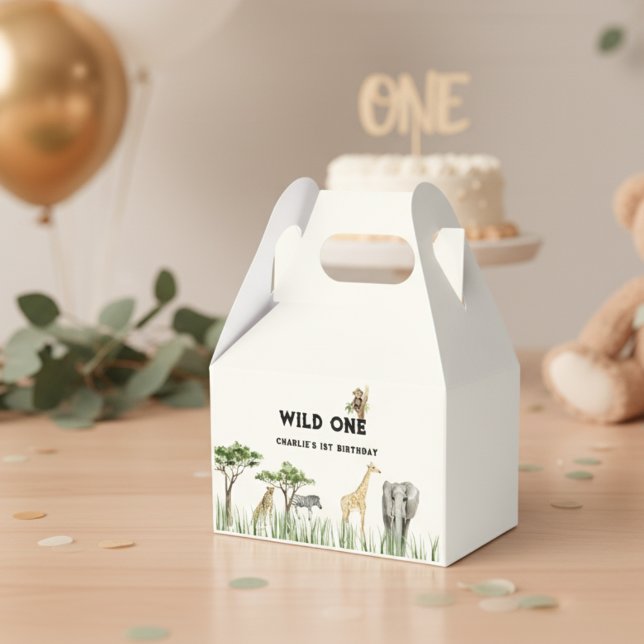 Wild One Safari Animal Birthday Party Geschenkschachtel (Wildone favor box)