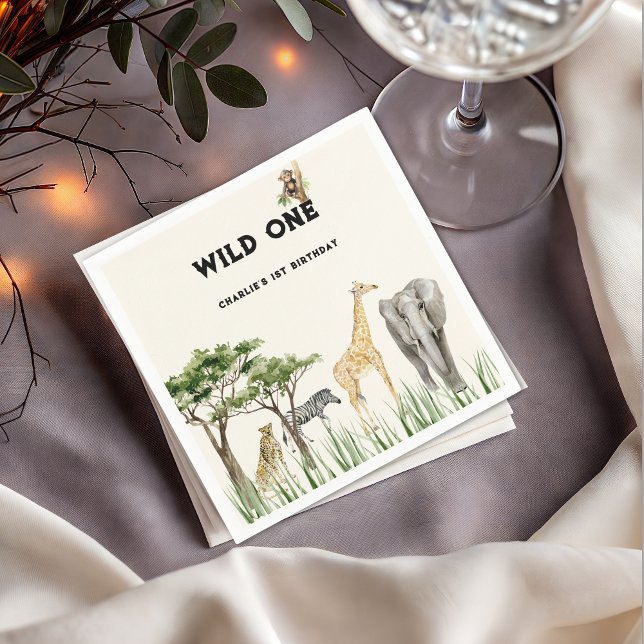 Wild One Safari Animal Birthday Party Serviette (Wild One Safari Napkin)