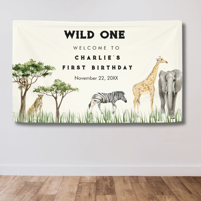 Wild One Safari Animal Birthday Welcome Banner (Wild One Banner)