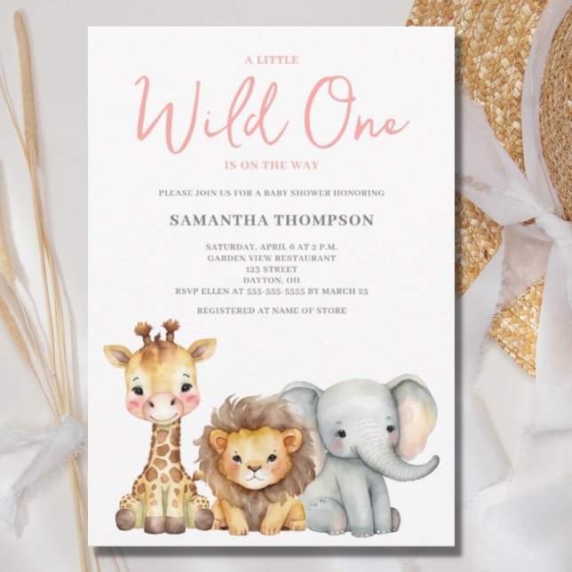 Wild One Safari Animal Girl Babydusche Einladung (Von Creator hochgeladen)