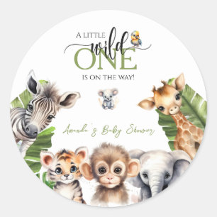 Wild One Safari Animal Jungle Baby Dusche Runder Aufkleber