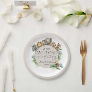 Wild One Safari Animal Jungle Modern Baby Shower Pappteller