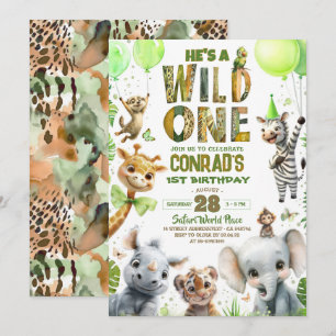 Wild One Safari Animals 1. Geburtstag Einladung