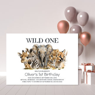 Wild One Safari Animals 1. Geburtstag Party Einladung