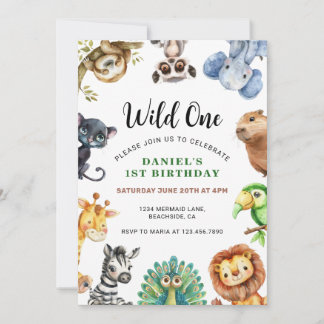 Wild One Safari Animals 1. Geburtstagskinder Einladung