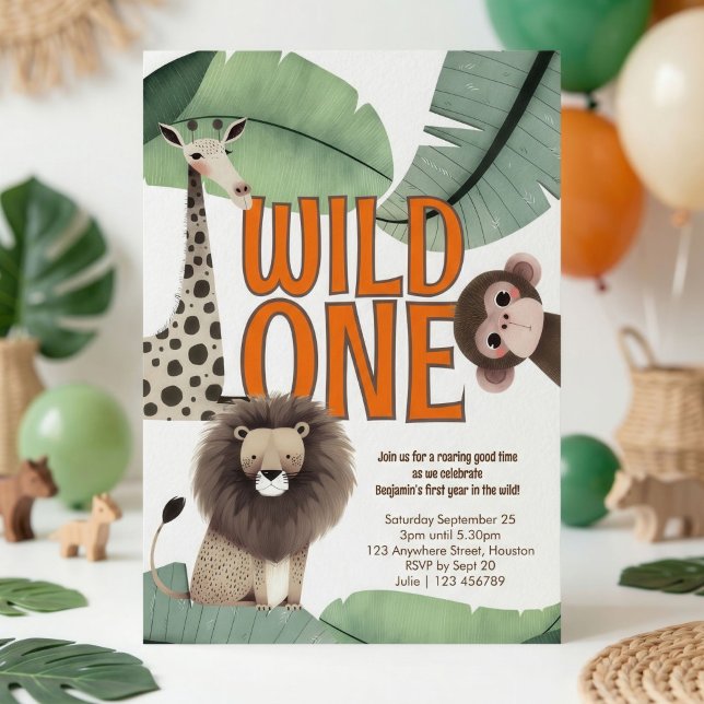 Wild One Safari Animals 1st Birthday Party Einladung (Von Creator hochgeladen)