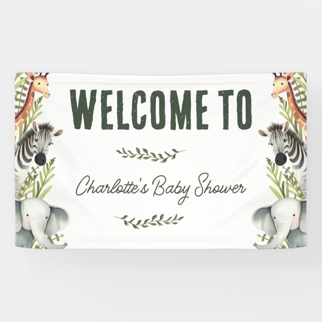 Wild One Safari Animals Baby Dusche Willkommen Banner (Horizontal)