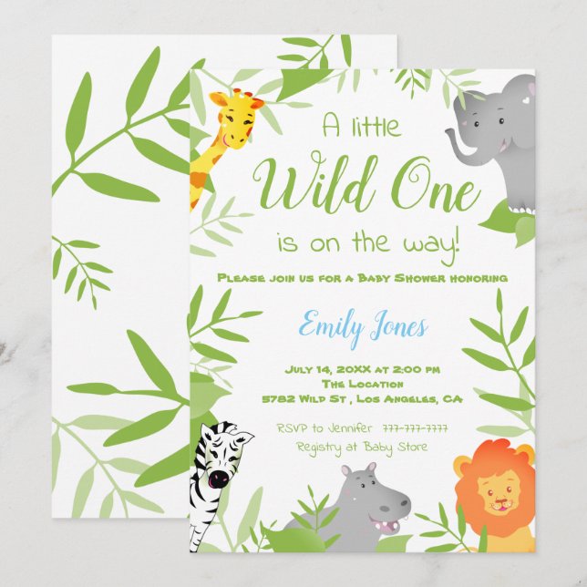 Wild One Safari Animals Baby Shower Boy Einladung (Vorne/Hinten)