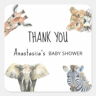 Wild One Safari Animals Baby Shower DANKE Quadratischer Aufkleber