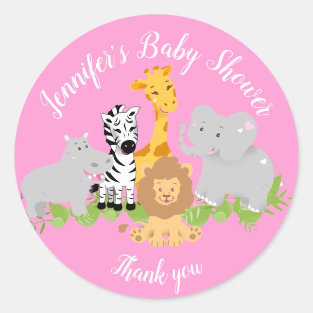 Wild One Safari Animals Baby Shower Girl Sticker (Vorderseite)