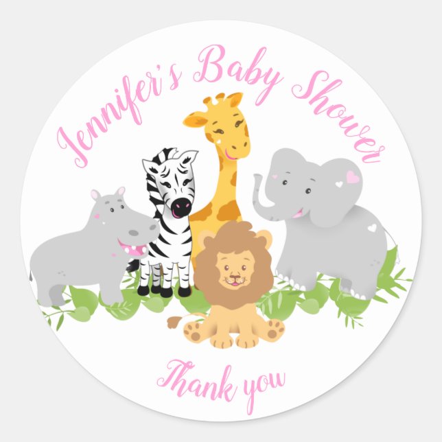 Wild One Safari Animals Baby Shower Girl Sticker (Vorderseite)