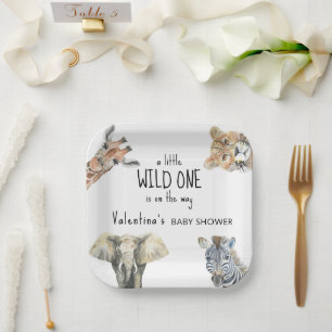 Wild One Safari Animals Baby Shower Pappteller
