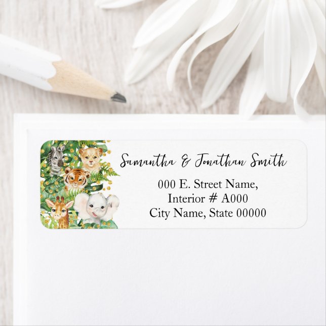 Wild One Safari Animals Baby Shower Rücksendeadres (Insitu)