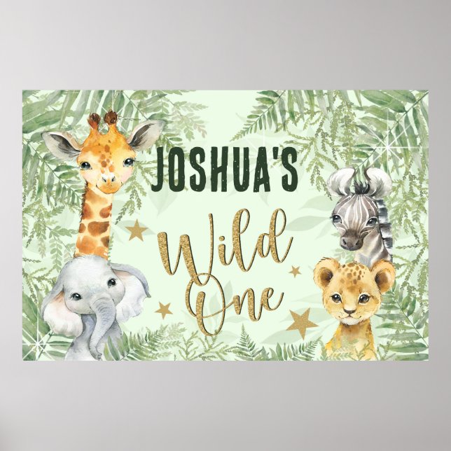 Wild One Safari Animals Begrüßungsbanner Poster (Vorne)