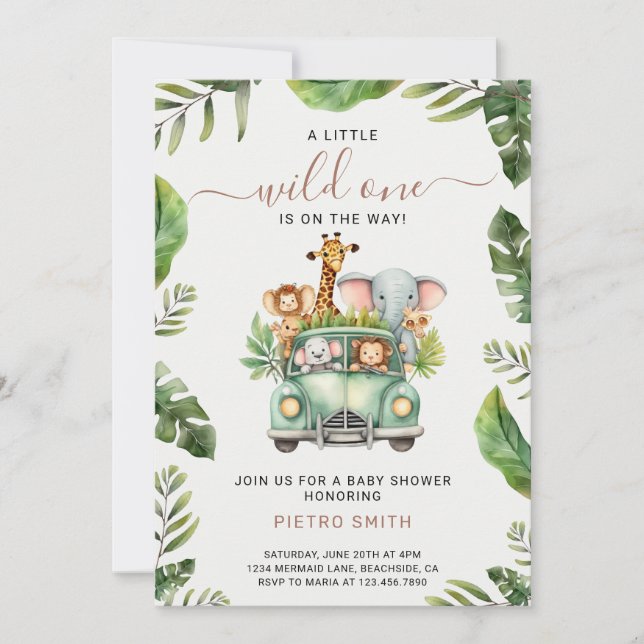 Wild One Safari Animals Boy Baby Shower Einladung (Vorderseite)