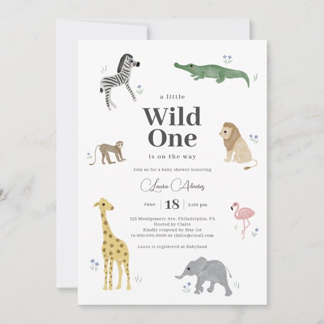 Wild One Safari Animals Boy Baby Shower Einladung (Vorderseite)