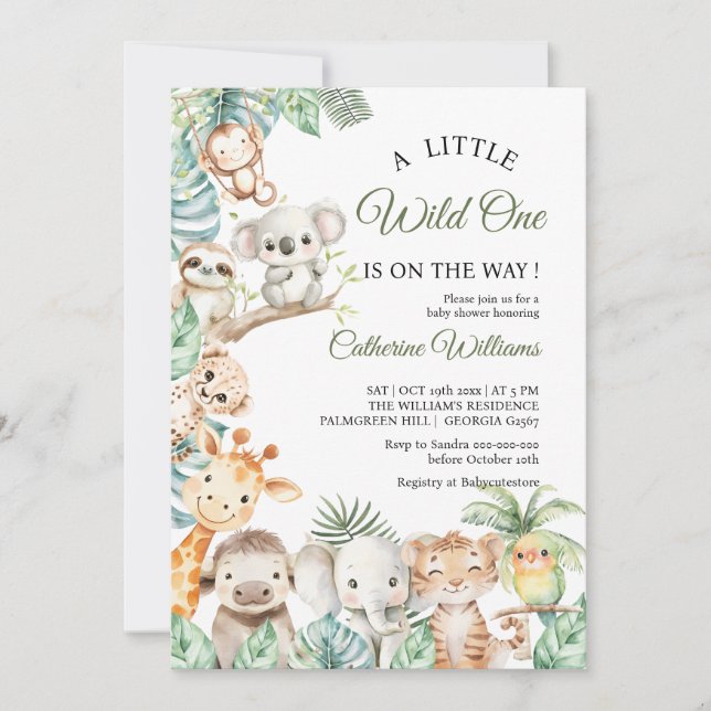 Wild One Safari Animals Boy Baby Shower Einladung (Vorderseite)