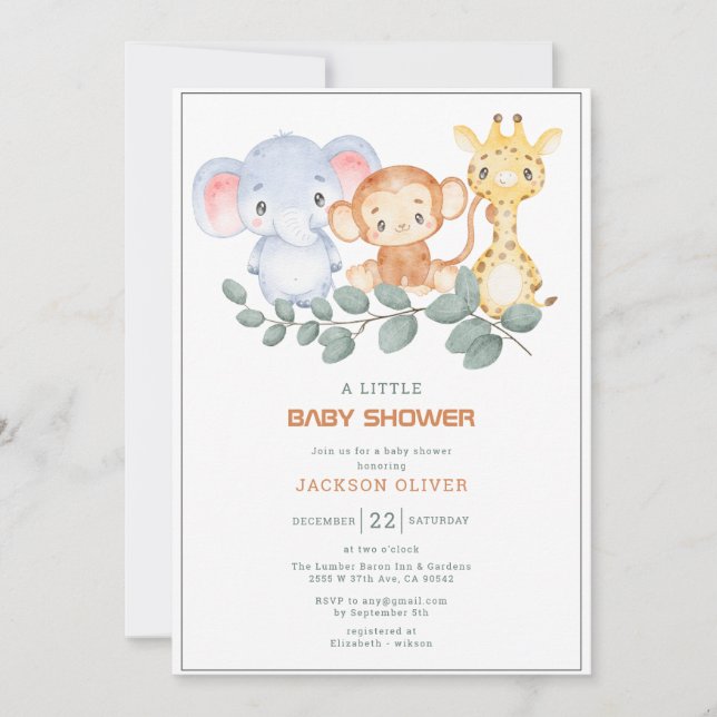 Wild One Safari Animals Boy Baby Shower Einladung (Vorderseite)