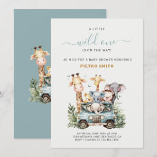 Wild One Safari Animals Boy Baby Shower Einladung