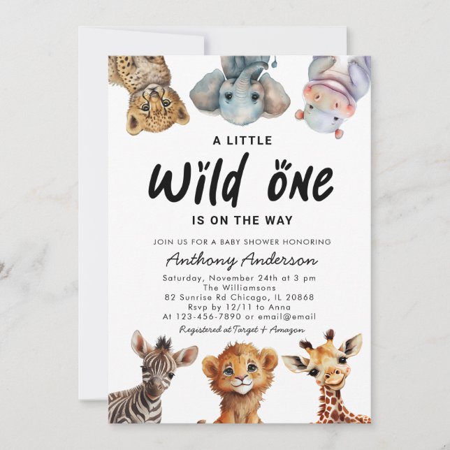 Wild One Safari Animals Boy Baby Shower Einladung (Vorderseite)