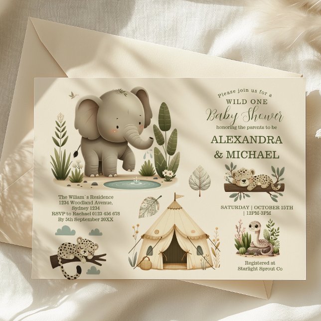 Wild One Safari Animals Boy Baby Shower Einladung (Von Creator hochgeladen)