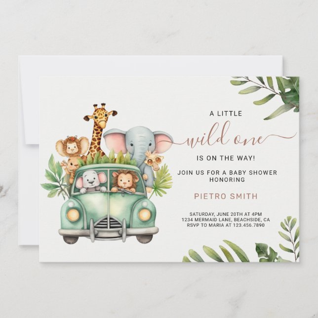 Wild One Safari Animals Boy Baby Shower Einladung (Vorderseite)