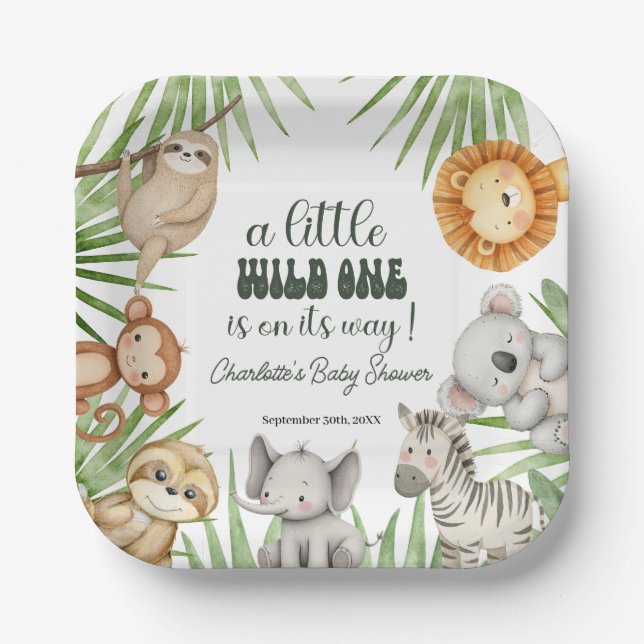 Wild One Safari Animals Boy Baby Shower Pappteller (Vorderseite)
