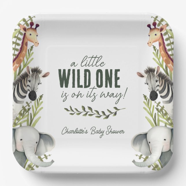 Wild One Safari Animals Boy Baby Shower Pappteller (Vorderseite)