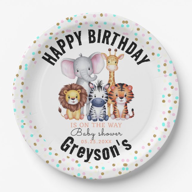 Wild One Safari Animals Boy Baby Shower Pappteller (Vorderseite)