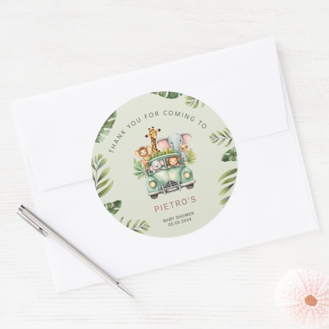 Wild One Safari Animals Boy Baby Shower Runder Aufkleber (Umschlag)