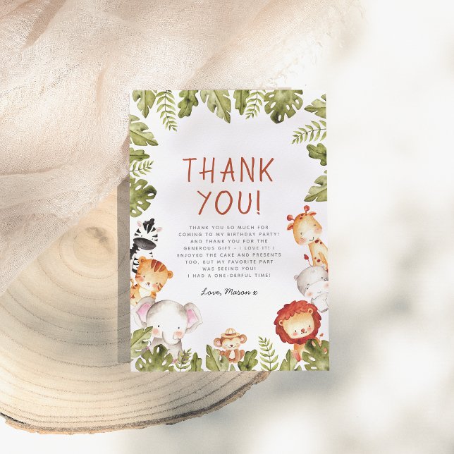 Wild One Safari Animals Boy Birthday Party Dankeskarte (Von Creator hochgeladen)