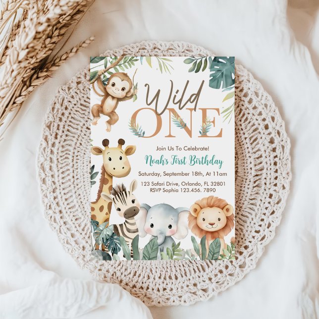 Wild One Safari Animals Boy Birthday Party Einladung (Von Creator hochgeladen)