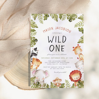 Wild One Safari Animals Boy Birthday Party Einladung