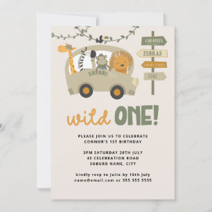 Wild One Safari Animals Erster Geburtstag Einladun Einladung