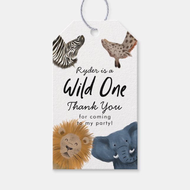 Wild One Safari Animals Geburtstagsparty Geschenkanhänger (Vorderseite)
