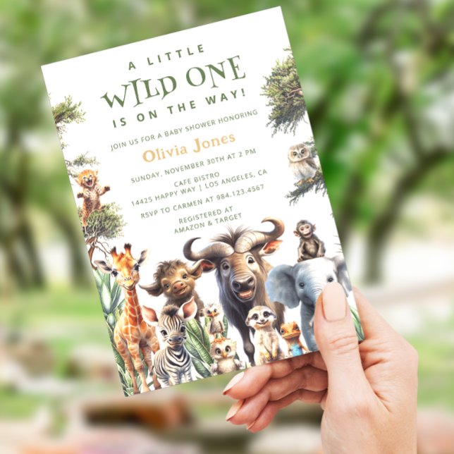 Wild One Safari Animals Gender Neutral Baby Shower Einladung (Von Creator hochgeladen)