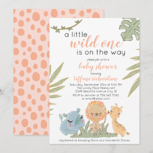 Wild One Safari Animals Girl Baby Shower Einladung