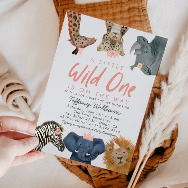 Wild One Safari Animals Girl Baby Shower Einladung (Von Creator hochgeladen)