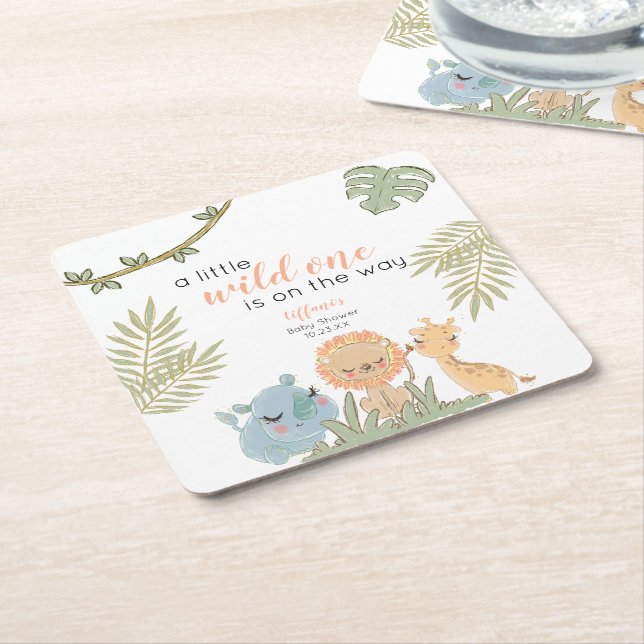 Wild One Safari Animals Girl Baby Shower Rechteckiger Pappuntersetzer (angewinkelt)