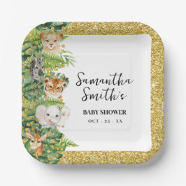 Wild One Safari Animals Gold Glitzer Baby Shower P Pappteller