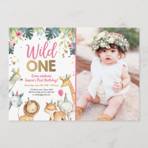 Wild One Safari Animals Invitation d'anniversaire 