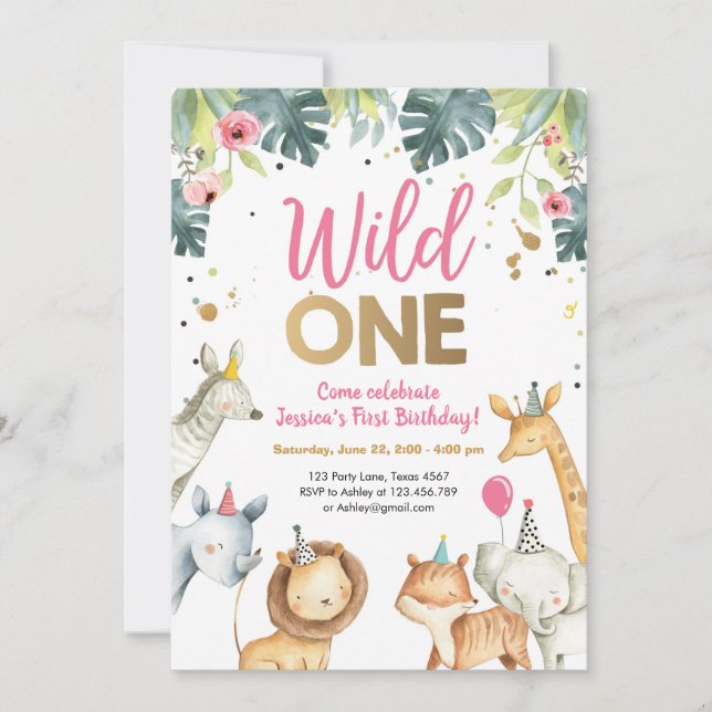 Wild One Safari Animals Invitation d'anniversaire  (Devant)