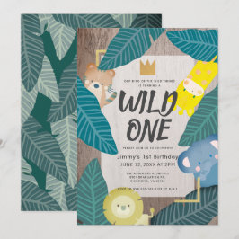 Wild One Safari Animals Jungle Boy 1. Geburtstag Einladung