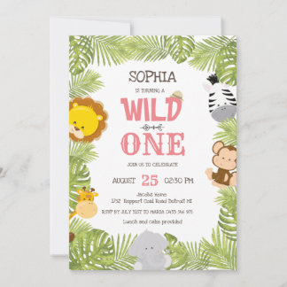 Wild One Safari Animals Jungle Erster Geburtstag Einladung