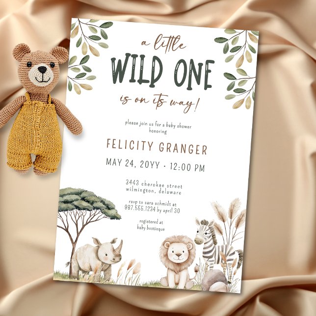 Wild One Safari Animals Neutral Baby Shower Einladung (Von Creator hochgeladen)