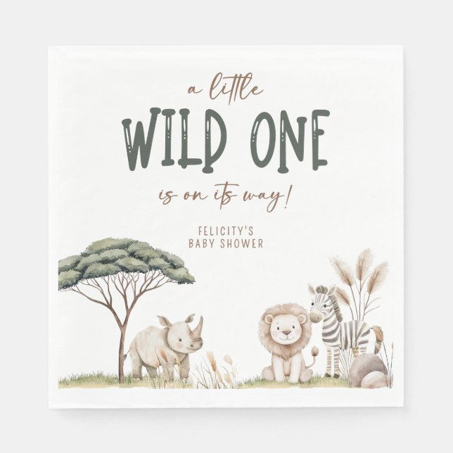 Wild One Safari Animals Neutral Baby Shower Serviette (Vorderseite)